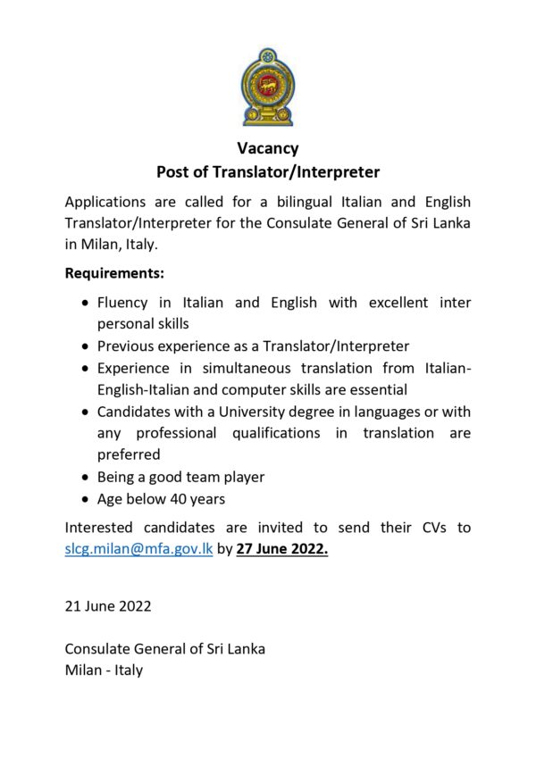 vacancy-translator-sri-lanka-consulate-general-in-milan-the