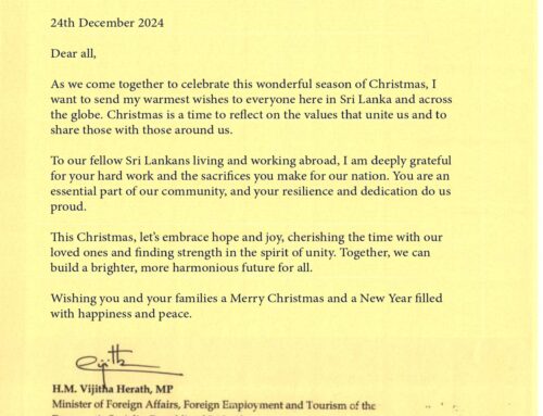 Message by Minister of Foreign Affairs, Foreign Employment and Tourism H.M. Vijitha Herath on the Christmas 2024