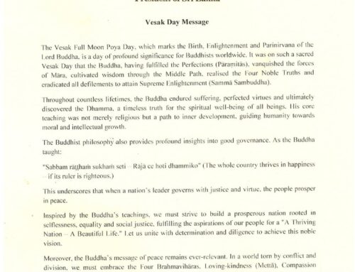 Vesak Day Message of the President of Sri Lanka Anura Kumara Disanayaka