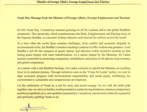 Vesak Day Message of the Minister of Foreign Affairs, Foreign Employment and Tourism Sri Lanka HM Vijitha Herath